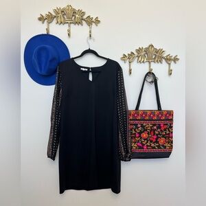 Black Dress with Sheet Patterned Sleeves L ptp 22”